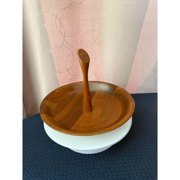 Vintage Mid Century Walnut Wood Middle Carry Handle Tray 8" - Picture 1 of 6